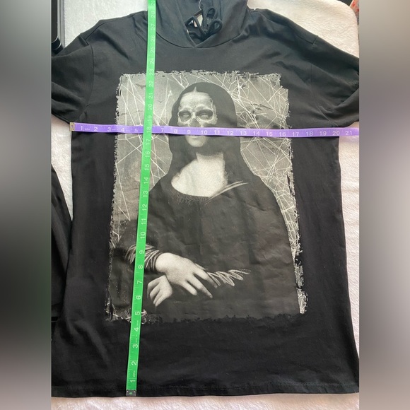 Hot Topic Men’s Skull Dark Mona Lisa Black Pullover Sweatshirt Tee Hoodie Sz S. - Picture 4 of 6